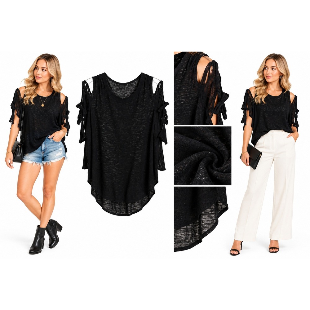 Express Top XS Cold Shoulder Cutout Tie Sleeve High Low Y2K Grunge Edgy Tee